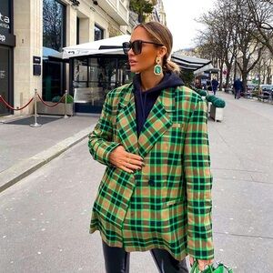 ASOS Green and Tan Plaid Blazer